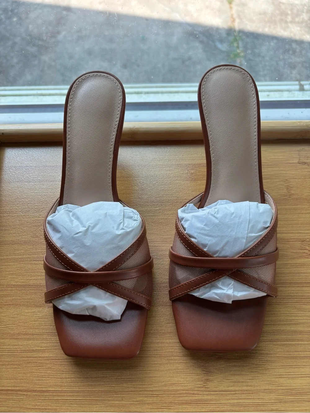 Braided Square-Toe Brown Heeled Mules